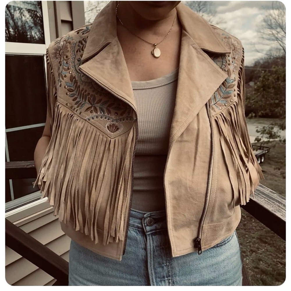 Free people  leather fringe vest